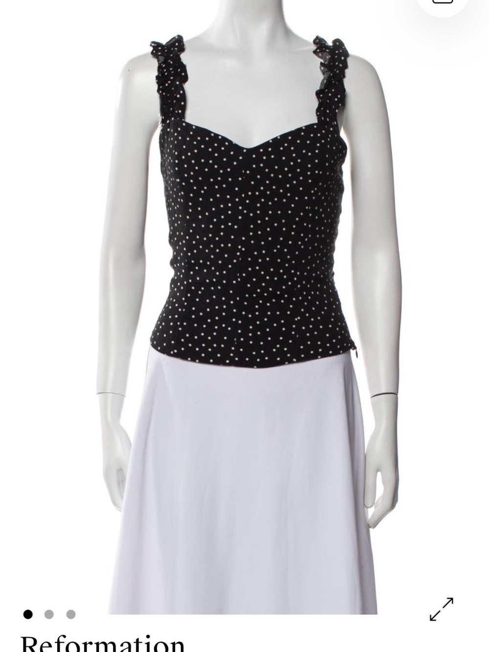 Reformation Black Polka Dot Ruffle-Strap Camisole
